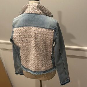 Stacy Bradley sz M Cream and Pink Tweed Jean Jacket. Perfect condition.